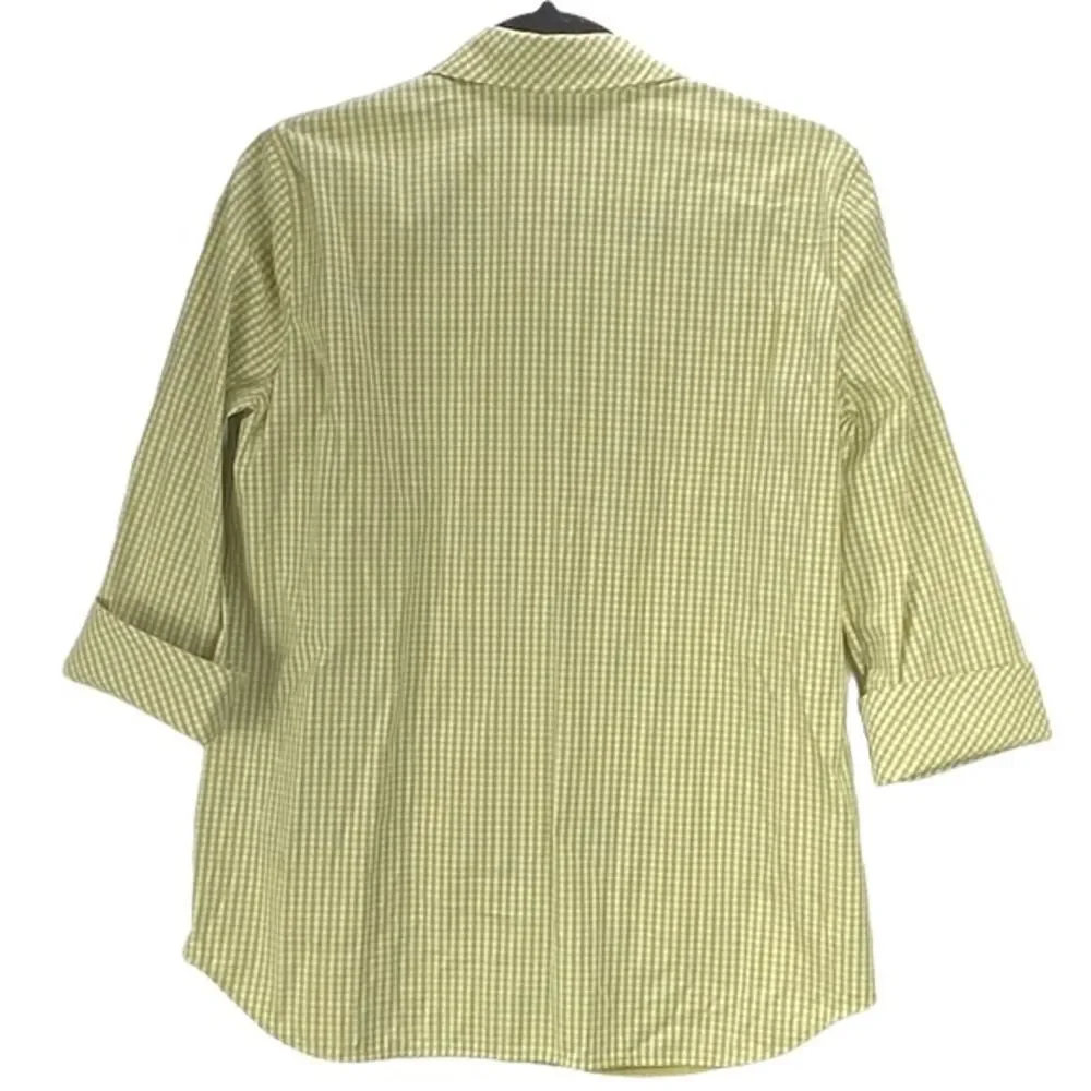 Lafayette 148 Wm’s Sz Sm Green Checkered 3/4 Sleeve Turn Cuff Button Down Shirt - Picture 3 of 4